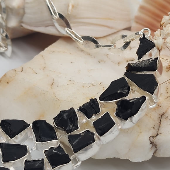 Artisan Silver 925 Handcrafted Necklace Genuine Raw Black Onyx Stone - Picture 11 of 15